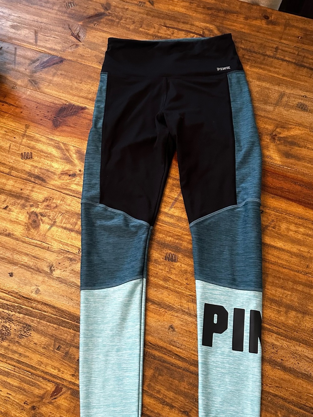 PINK Victoria's Secret Black and Teal Panel Leggings